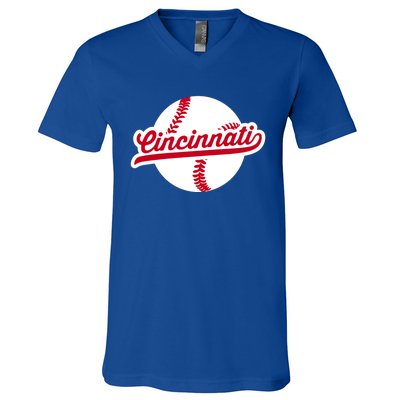 Cincinnati Baseball Vintage Ohio Pride Love City Red Gift V-Neck T-Shirt