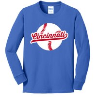 Cincinnati Baseball Vintage Ohio Pride Love City Red Gift Kids Long Sleeve Shirt