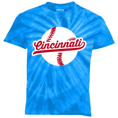 Cincinnati Baseball Vintage Ohio Pride Love City Red Gift Kids Tie-Dye T-Shirt