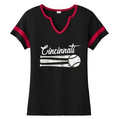 Cincinnati Baseball Vintage Distressed Met At Gameday Ladies Halftime Notch Neck Tee