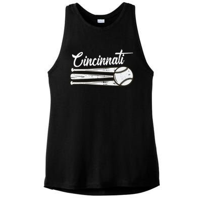 Cincinnati Baseball Vintage Distressed Met At Gameday Ladies PosiCharge Tri-Blend Wicking Tank