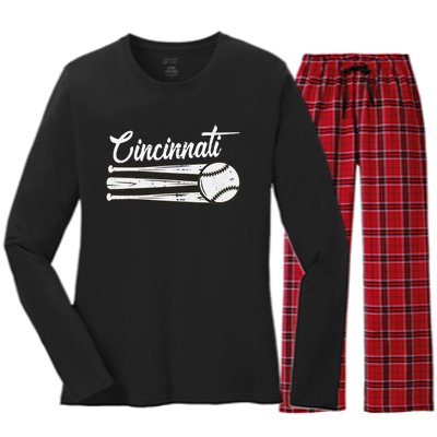 Cincinnati Baseball Vintage Distressed Met At Gameday Women's Long Sleeve Flannel Pajama Set 