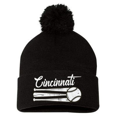 Cincinnati Baseball Vintage Distressed Met At Gameday Pom Pom 12in Knit Beanie