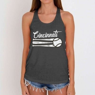 Cincinnati Baseball Vintage Distressed Met At Gameday Women's Knotted Racerback Tank