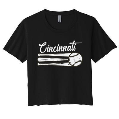 Cincinnati Baseball Vintage Distressed Met At Gameday Women's Crop Top Tee