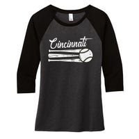 Cincinnati Baseball Vintage Distressed Met At Gameday Women's Tri-Blend 3/4-Sleeve Raglan Shirt