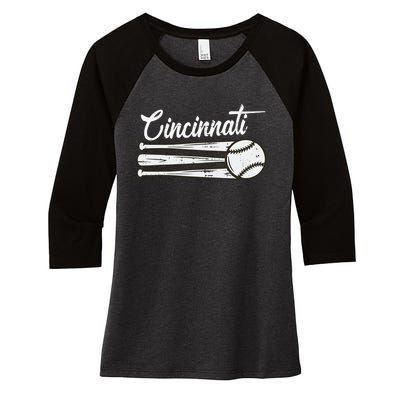 Cincinnati Baseball Vintage Distressed Met At Gameday Women's Tri-Blend 3/4-Sleeve Raglan Shirt