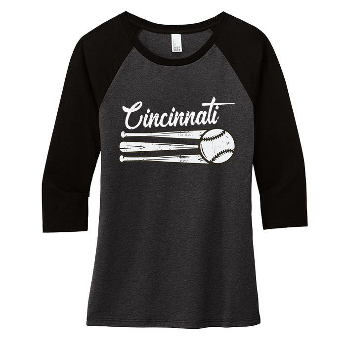 Cincinnati Baseball Vintage Distressed Met At Gameday Women's Tri-Blend 3/4-Sleeve Raglan Shirt