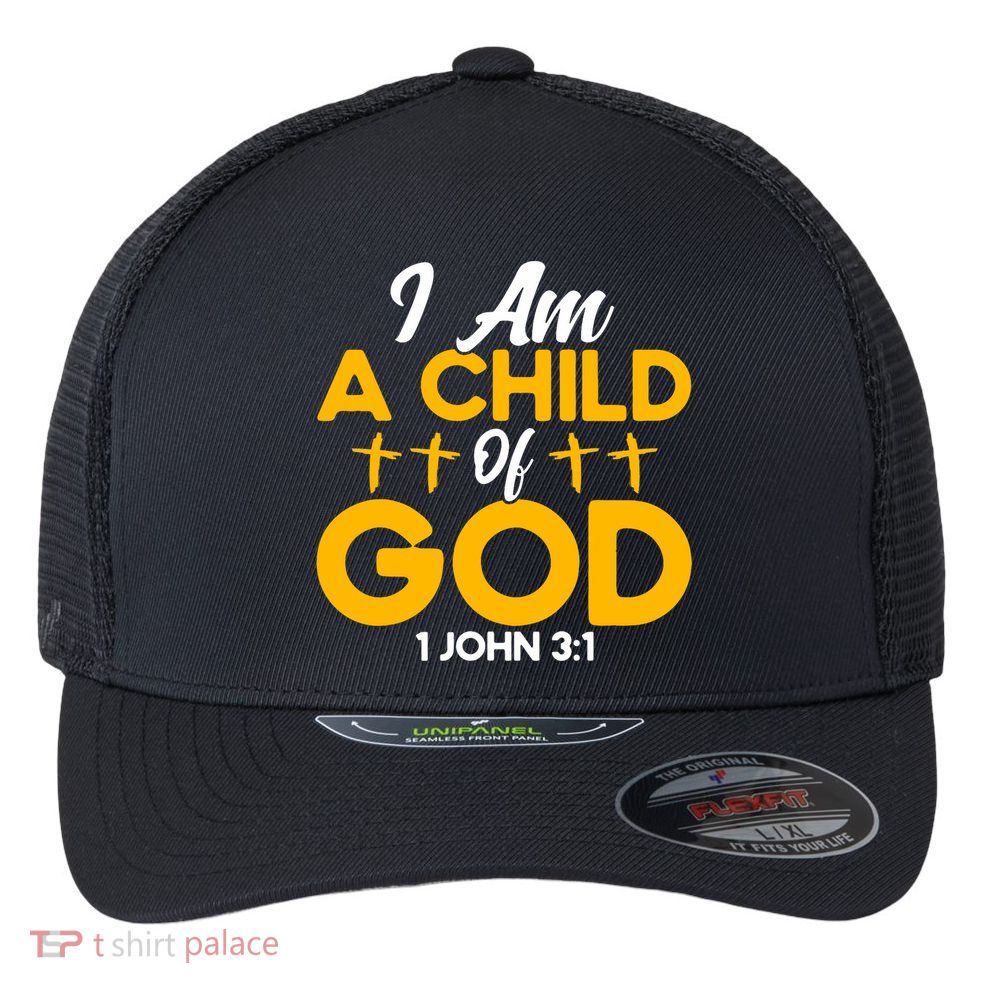 Christian Bible Verse John 31 Child Of God Cross Flexfit Unipanel Trucker Cap