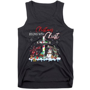 Christmas Begins With Christ Snowman Christian Religious Tank Top