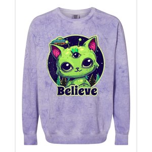 cute alien cat belive in ufo kawaii Colorblast Crewneck Sweatshirt