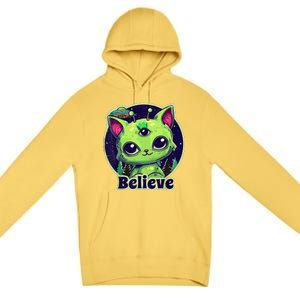 cute alien cat belive in ufo kawaii Premium Pullover Hoodie