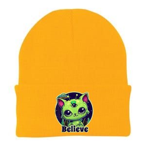 cute alien cat belive in ufo kawaii Knit Cap Winter Beanie