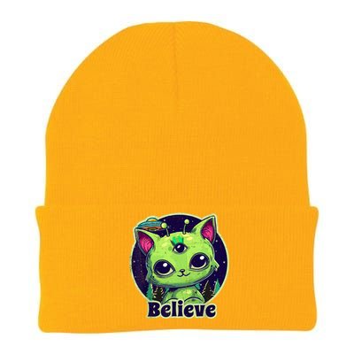 cute alien cat belive in ufo kawaii Knit Cap Winter Beanie