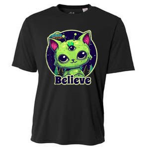 cute alien cat belive in ufo kawaii Cooling Performance Crew T-Shirt