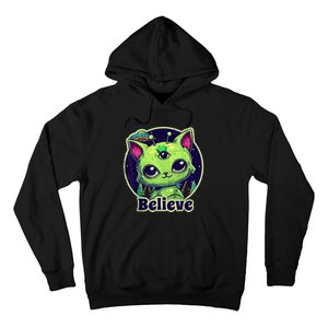 cute alien cat belive in ufo kawaii Hoodie