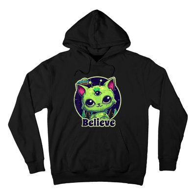 cute alien cat belive in ufo kawaii Hoodie