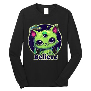 cute alien cat belive in ufo kawaii Long Sleeve Shirt