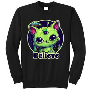 cute alien cat belive in ufo kawaii Sweatshirt