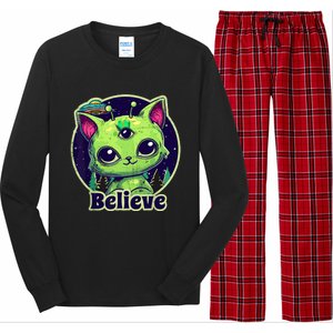 cute alien cat belive in ufo kawaii Long Sleeve Pajama Set