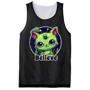 cute alien cat belive in ufo kawaii Mesh Reversible Basketball Jersey Tank