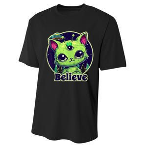 cute alien cat belive in ufo kawaii Performance Sprint T-Shirt