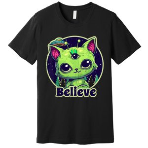 cute alien cat belive in ufo kawaii Premium T-Shirt