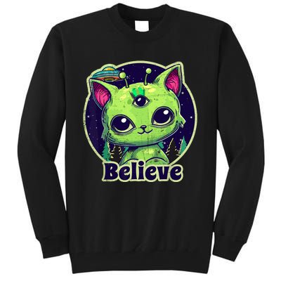 cute alien cat belive in ufo kawaii Tall Sweatshirt