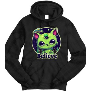 cute alien cat belive in ufo kawaii Tie Dye Hoodie