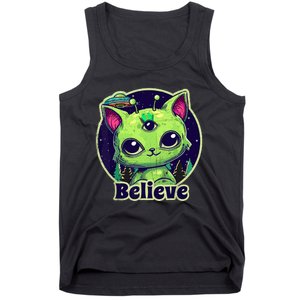 cute alien cat belive in ufo kawaii Tank Top