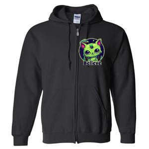 cute alien cat belive in ufo kawaii Full Zip Hoodie