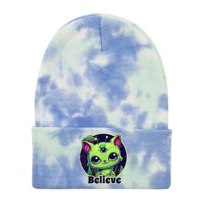 cute alien cat belive in ufo kawaii Tie Dye 12in Knit Beanie