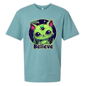 cute alien cat belive in ufo kawaii Sueded Cloud Jersey T-Shirt