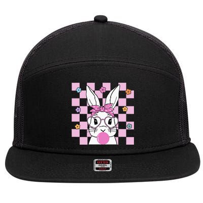 Cute Bunny With Bandana Heart Glasses Bubblegum Easter Day 7 Panel Mesh Trucker Snapback Hat