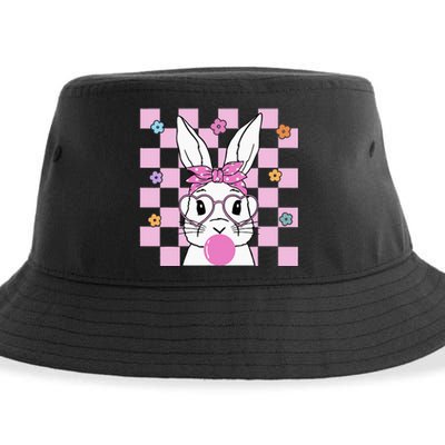 Cute Bunny With Bandana Heart Glasses Bubblegum Easter Day Sustainable Bucket Hat