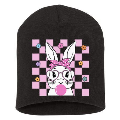 Cute Bunny With Bandana Heart Glasses Bubblegum Easter Day Short Acrylic Beanie