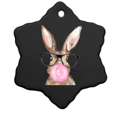 Cute Bunny With Glasses Bubblegum Easter Day Ceramic Star Ornament