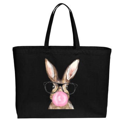 Cute Bunny With Glasses Bubblegum Easter Day Cotton Canvas Jumbo Tote