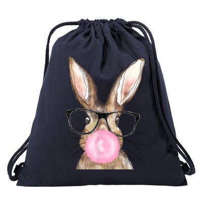 Cute Bunny With Glasses Bubblegum Easter Day Drawstring Bag