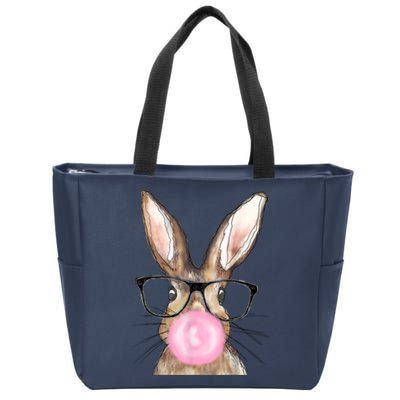 Cute Bunny With Glasses Bubblegum Easter Day Zip Tote Bag