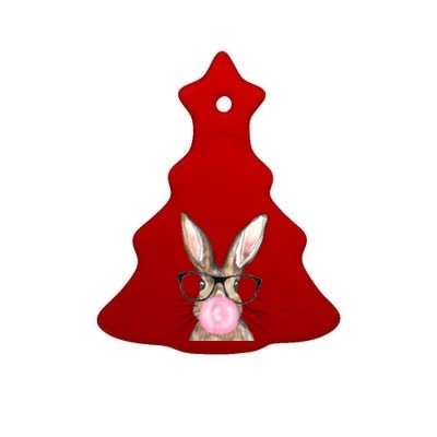 Cute Bunny With Glasses Bubblegum Easter Day Ceramic Tree Ornament