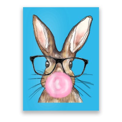 Cute Bunny With Glasses Bubblegum Easter Day Poster