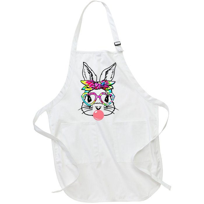 Cute Bunny With Bandana Heart Glasses for Easter Day Full-Length Apron With Pockets