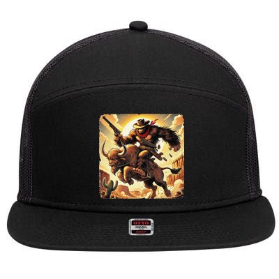 Cowboy Bigfoot Western Vintage Rodeo Graphic Poster 7 Panel Mesh Trucker Snapback Hat