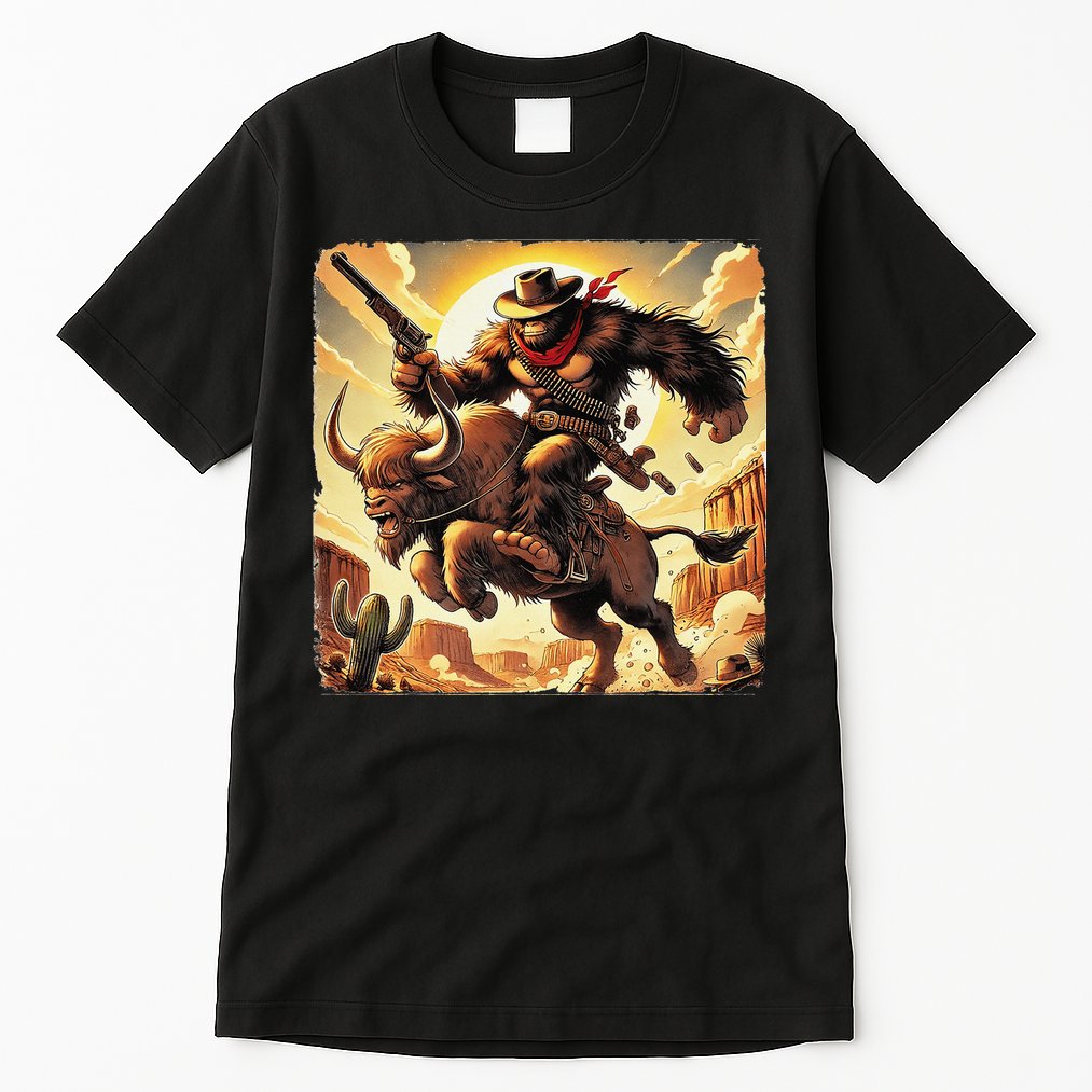 Cowboy Bigfoot Western Vintage Rodeo Graphic Poster Tall T-Shirt