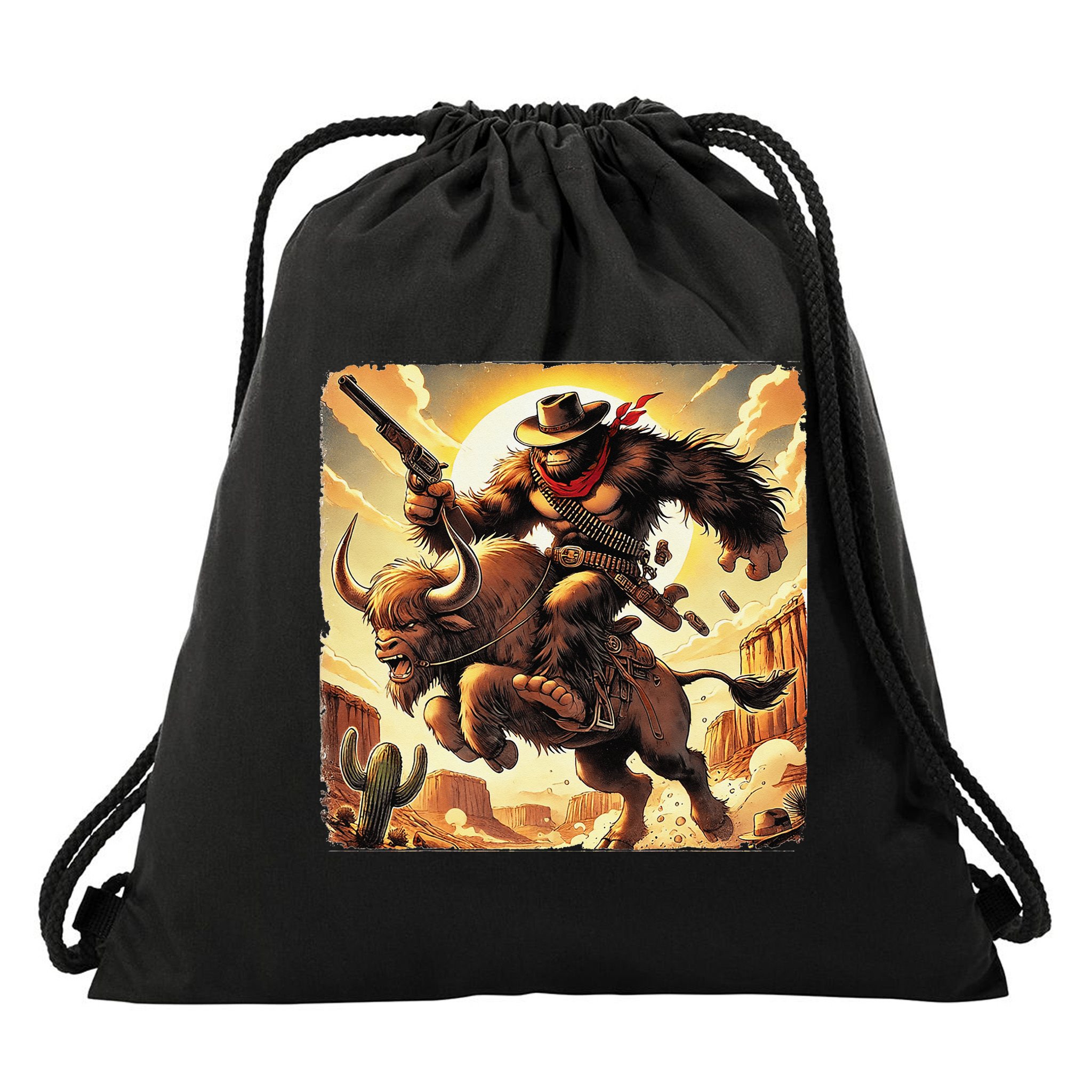 Cowboy Bigfoot Western Vintage Rodeo Graphic Poster Drawstring Bag
