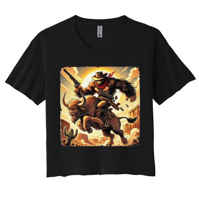 Cowboy Bigfoot Western Vintage Rodeo Graphic Poster Women's Crop Top Tee