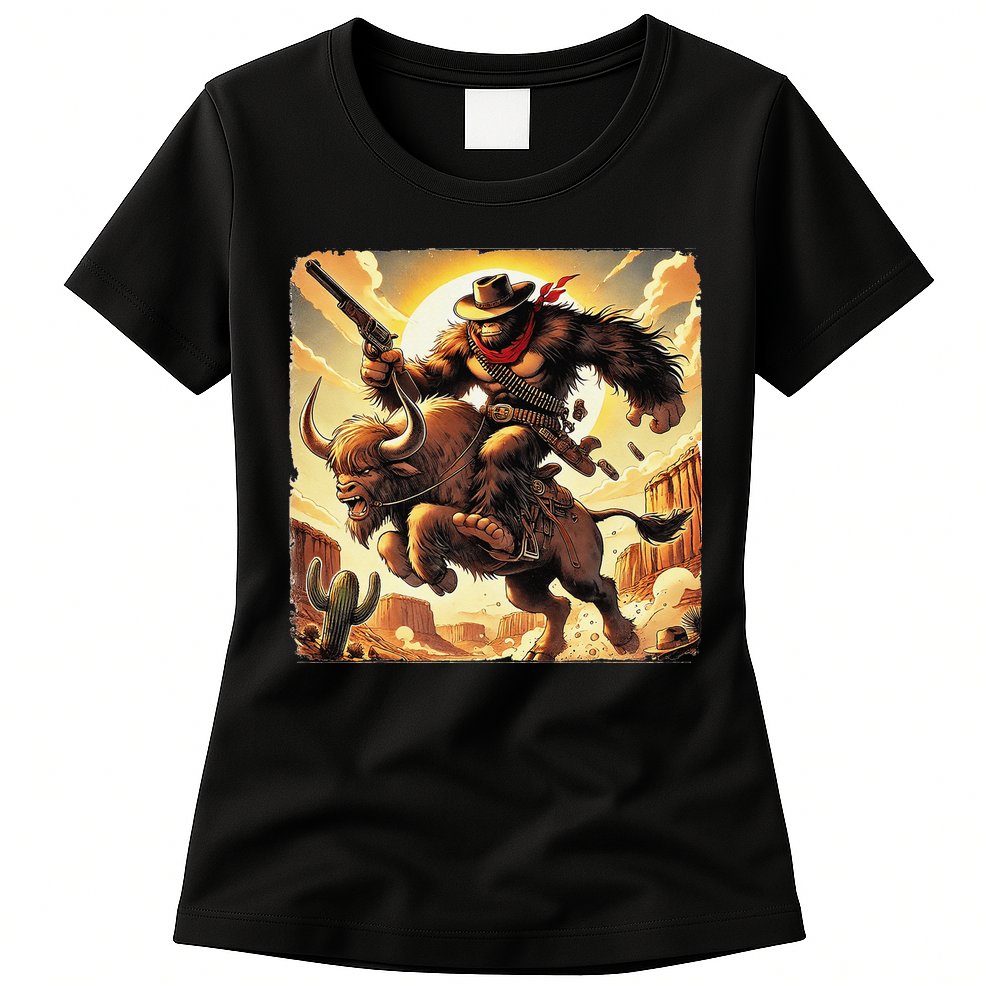 Cowboy Bigfoot Western Vintage Rodeo Graphic Poster Womens T-Shirt