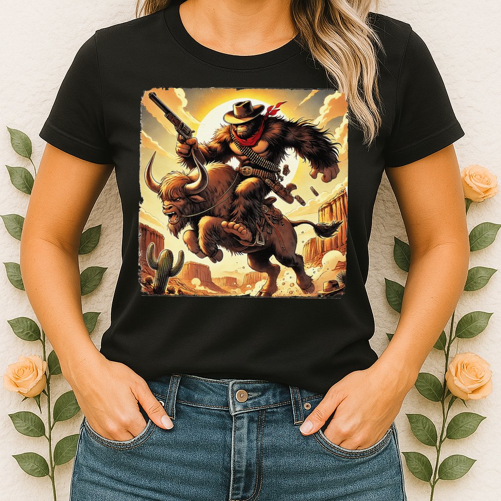 Cowboy Bigfoot Western Vintage Rodeo Graphic Poster Womens T-Shirt