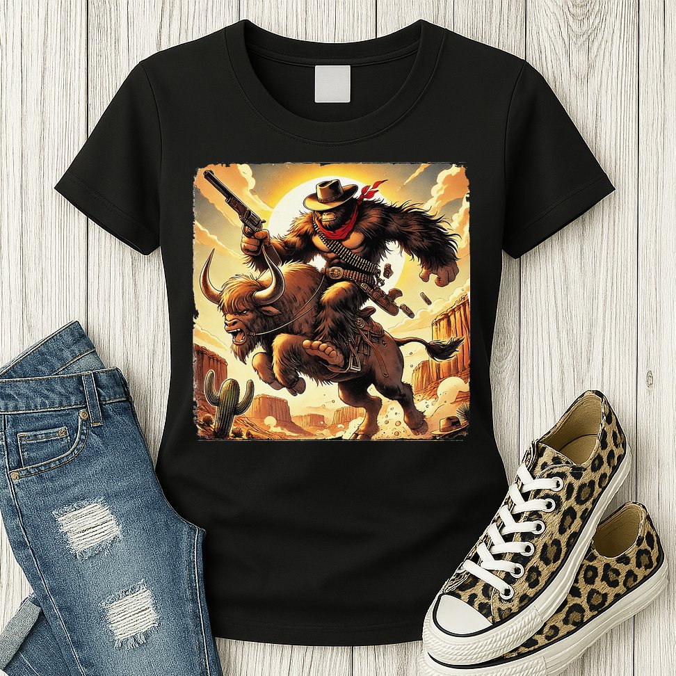 Cowboy Bigfoot Western Vintage Rodeo Graphic Poster Womens T-Shirt